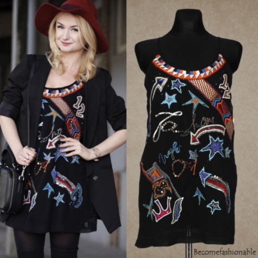 Zara Beaded Embroidered Red Green Dress Dress - Picture 4 of 7